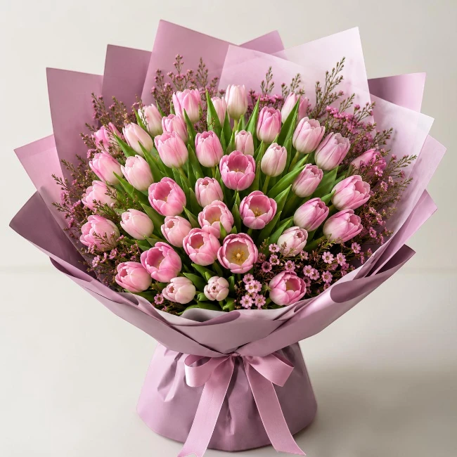 100 Pink Tulips Bouquet