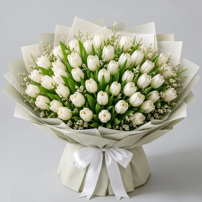 100 White Tulips Bouquet