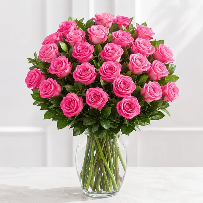 2 Dozen Pink Roses Vase