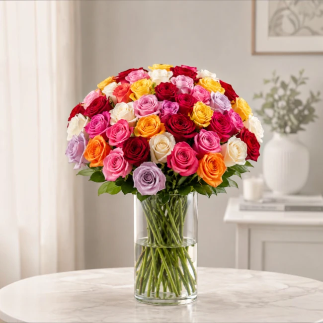 51 Colorful Roses Vase
