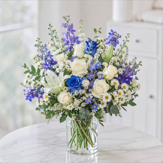 Delight Blue Floral Vase