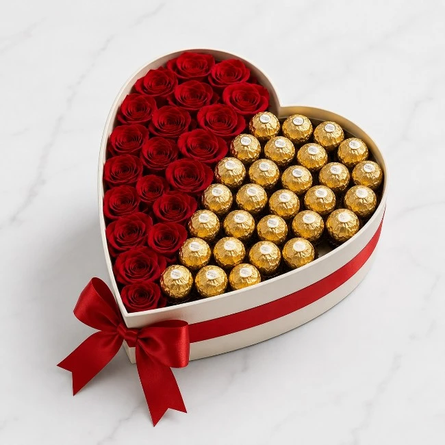 Love Heart Roses with Chocolates
