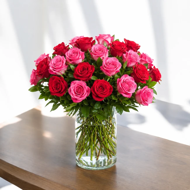 Pink & Red Roses Vase