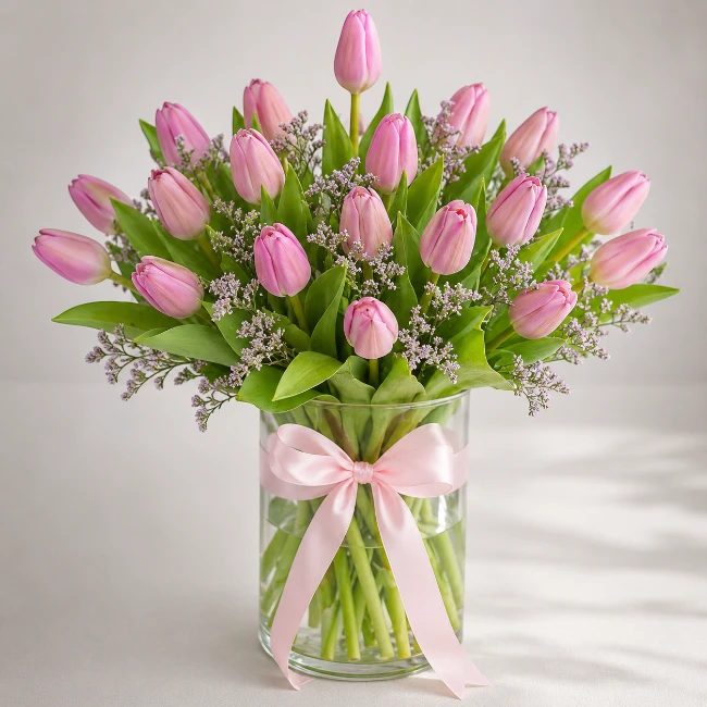 Pink Tulips With Vase