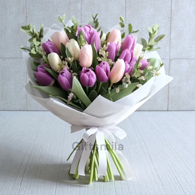 Purple & White Tulip Vase