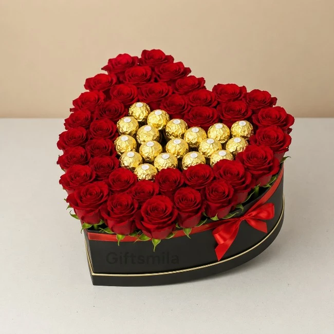 Roses & Chocolates Heart Combo