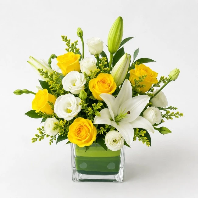 Soft Yellow & White Floral Vase