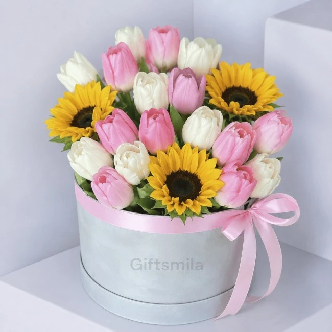 Sunflower with Tulips