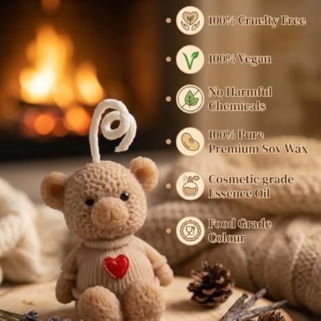 Teddy Bear Scented Soy Wax Candles with Red Heart (Pack of 6)