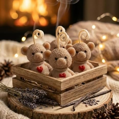 Teddy Bear Scented Soy Wax Candles with Red Heart (Pack of 6)