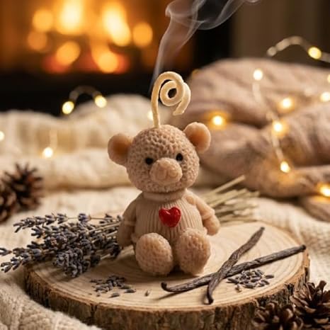Teddy Bear Scented Soy Wax Candles with Red Heart (Pack of 6)