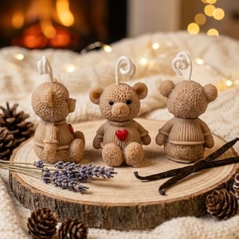 Teddy Bear Scented Soy Wax Candles with Red Heart (Pack of 6)
