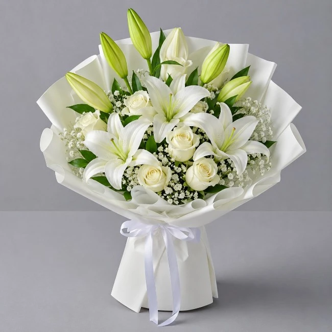 White Lily & Roses Bouquet