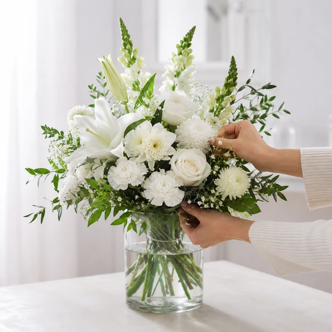 White Mixed Flowers Vase