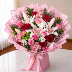 Deluxe Joyful Bouquet Roses Lilies
